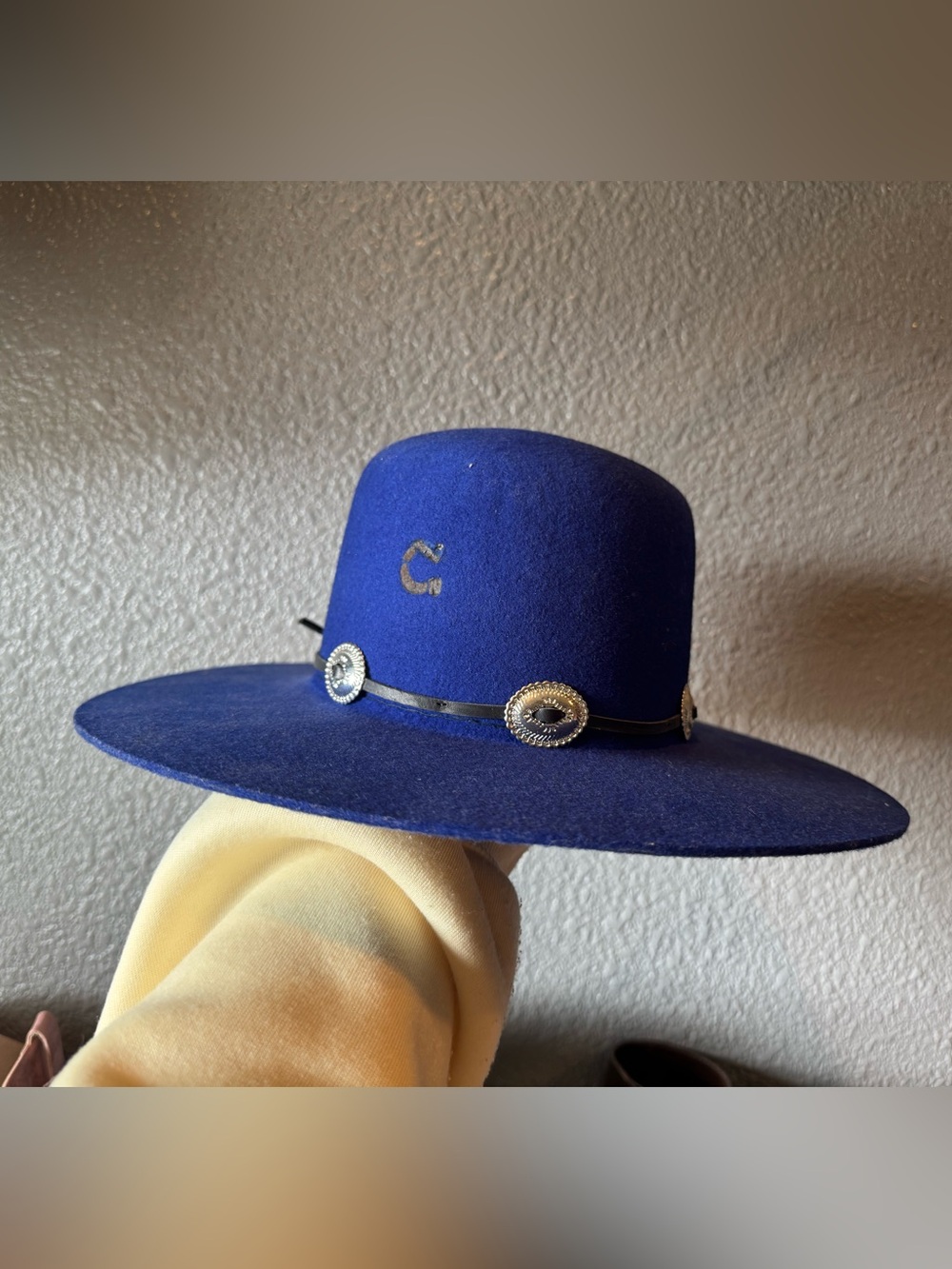 Charlie 1 Horse Blue Wide-Brim Felt Hat with Silver Conchos